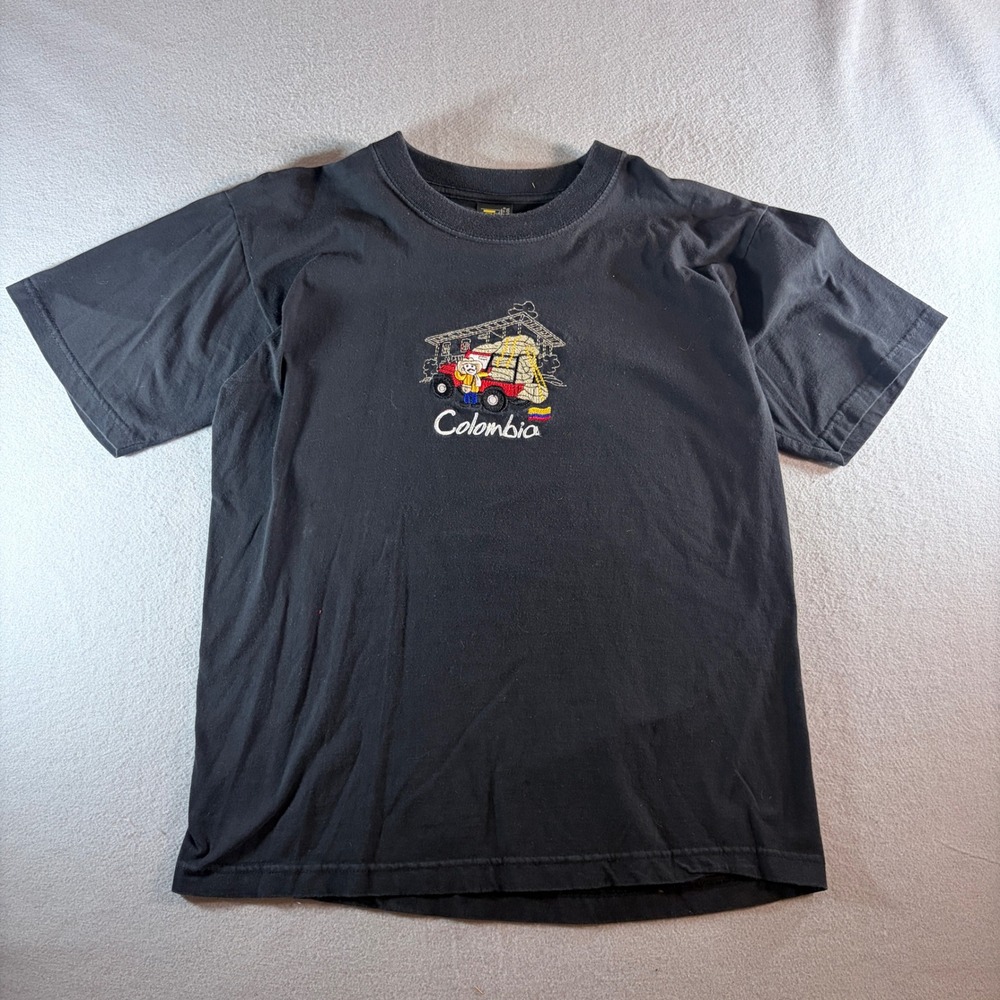 Aritex & Co Colombia‎ Embroidered Coffee Farmer Jeep T-Shirt Black Mens XL